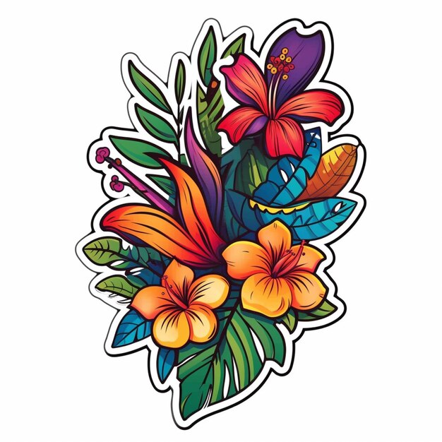 A sticker with a bouquet of flowers and leaves generative ai