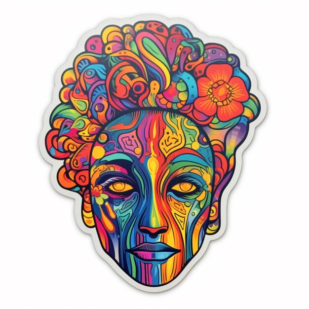 a sticker with a colorful womans face on it generative ai