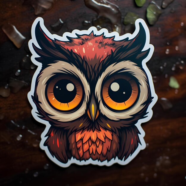 Photo a sticker with an owl with big eyes