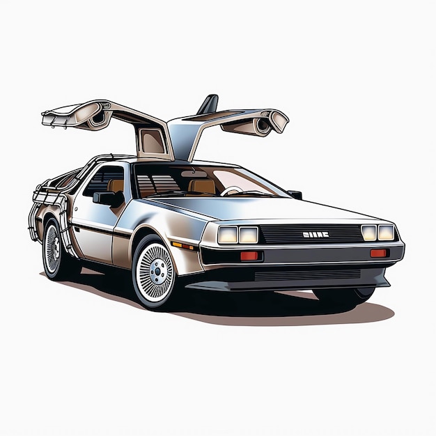 Sticker witte achtergrond DeLorean auto uit film Back to the future