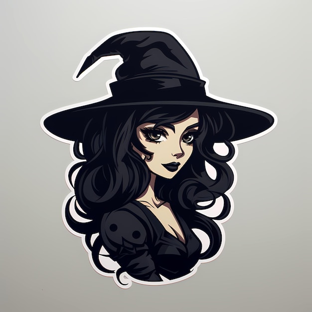 Sticker of woman wearing witch's hat Generative AI