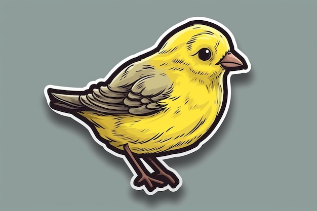 A sticker of a yellow bird with a black tip and a white tip.