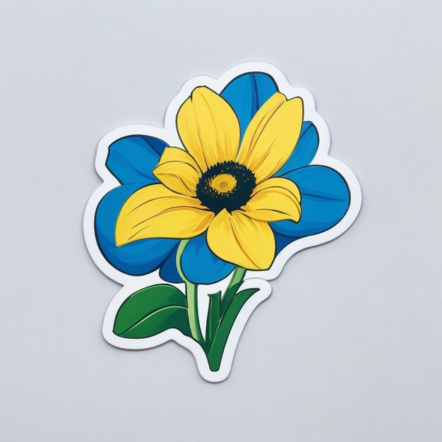 Photo sticker of a yellow flower with a blue center