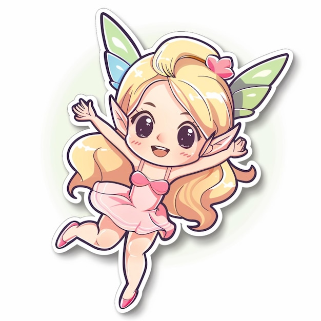 Stickerontwerp van een schattige Pixie met mooie vleugels