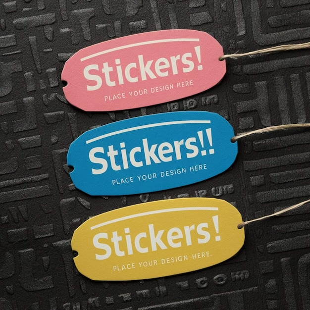 stickers on a black background with stickers on them