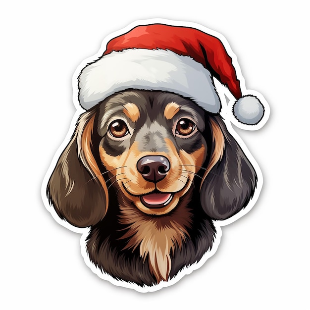 クリスマスの帽子をかぶった犬のステッカー