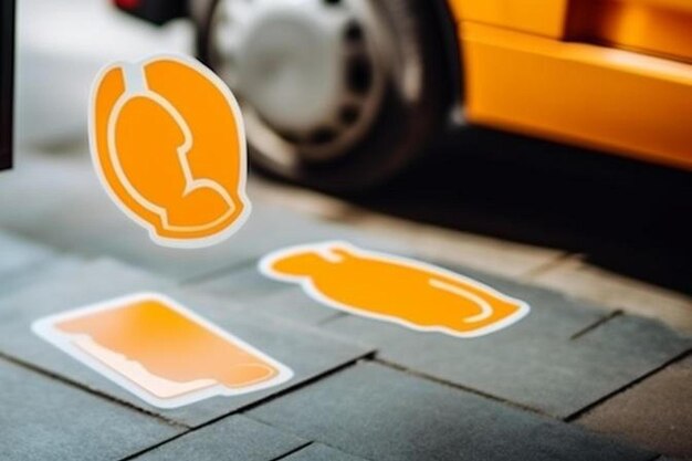 Stickers of places for a disabled person and elderly on body of small shuttle bus