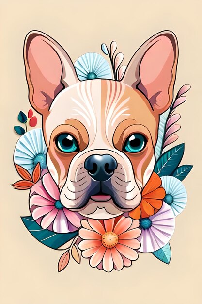 a Stickers print of vivid cute French Bulldog head