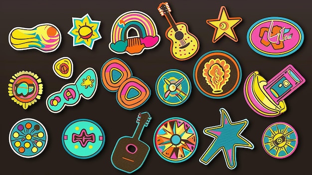 Foto stickers retro 70's set cool trendy etiketten badges