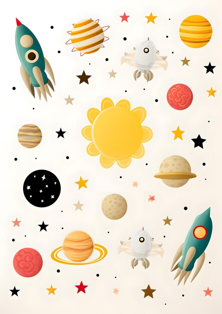 Stickers with rockets and planets