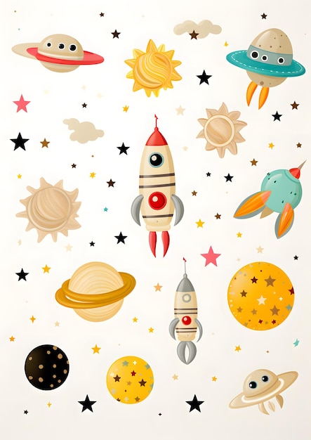 Stickers with rockets and planets