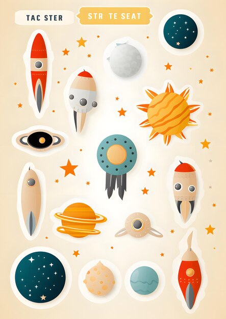 Photo stickers with rockets and planets