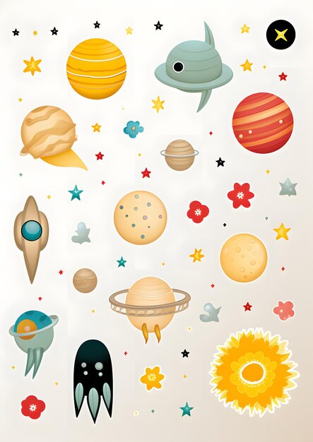 Photo stickers with rockets and planets