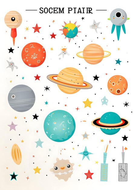 Stickers with rockets and planets