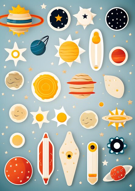 Stickers with rockets and planets