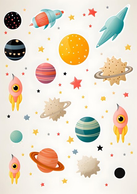 Stickers with rockets and planets