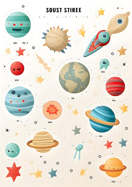 Photo stickers with rockets and planets