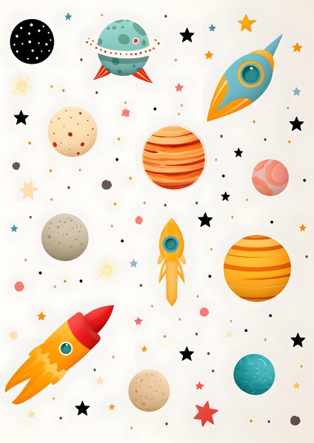 Stickers with rockets and planets