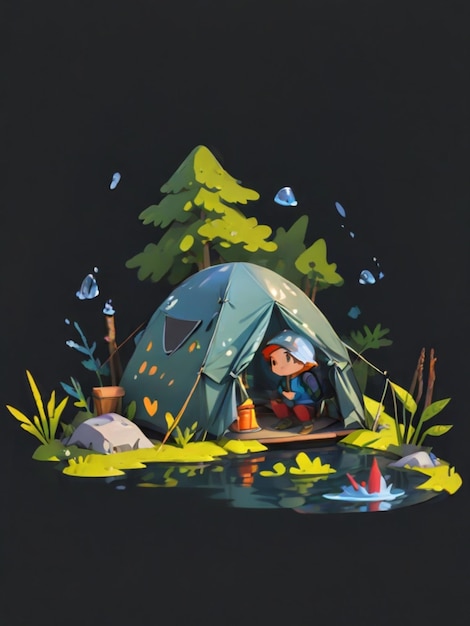 Photo stickersticker packround shape sticker high detail tent fishman cristal lake in a box