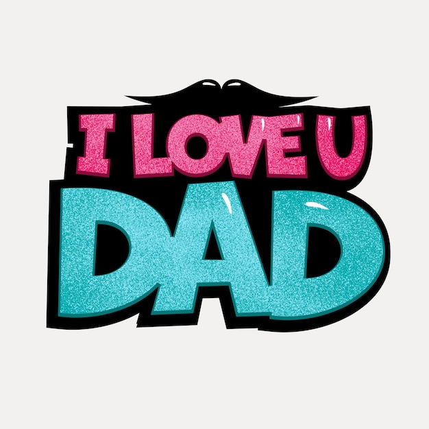 Foto stickerstijl i love u dad-lettertype met snor op witte achtergrond