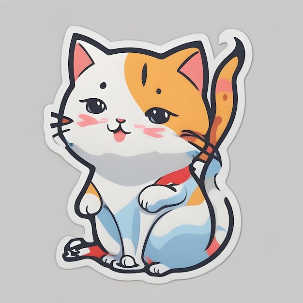 наклейка белый фон кошка милая перемешивающаяся цветная векторкавайи