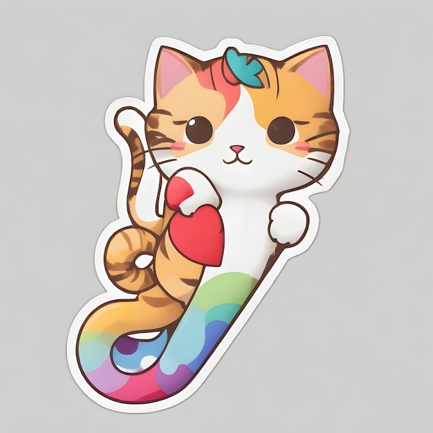 stickerwhite backgroundcat cute stircontourcolorfulvectorkawaii