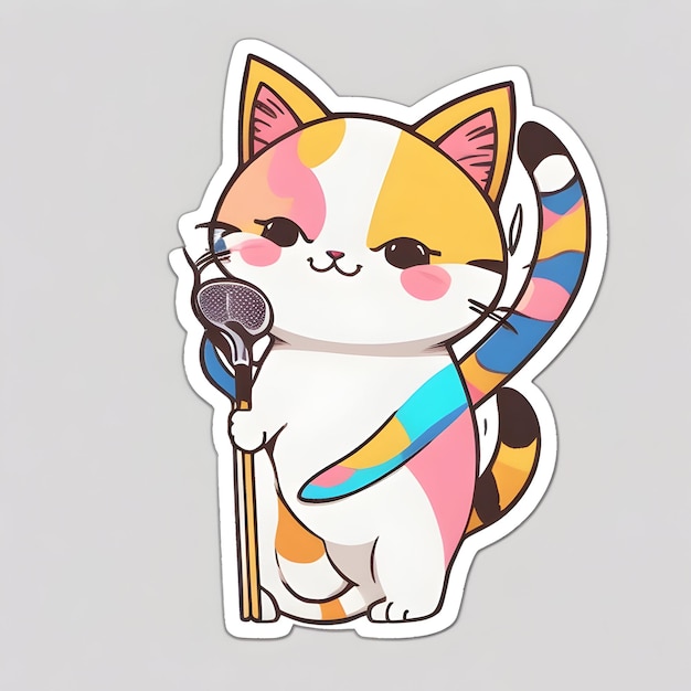 stickerwitte achtergrondkat schattige stircontourkleurige vectorkawaii