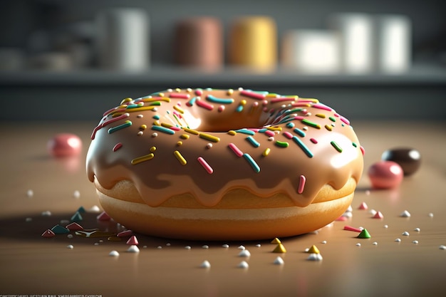 Sticky 3d rendering of a donutfrosted photography