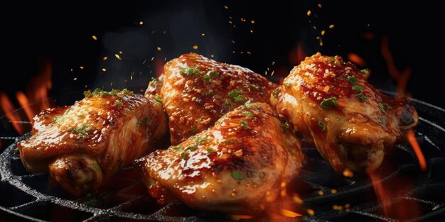 Photo sticky chicken thighs off the grill made using generative ai tools