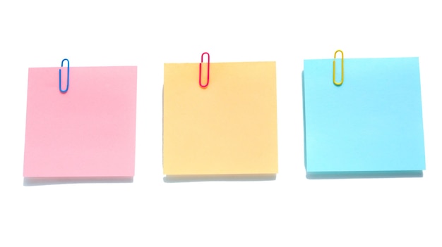 Sticky notes paper isolated white background. Color notes