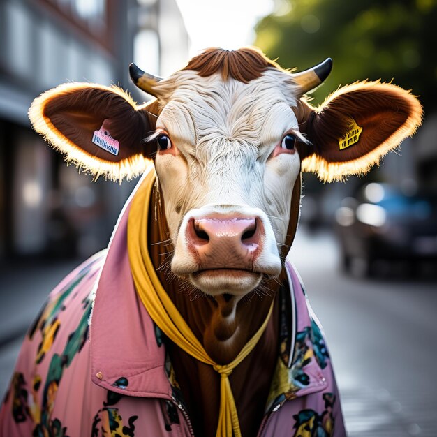 Foto stier in de stad in nederland stier in het stadje in nederland