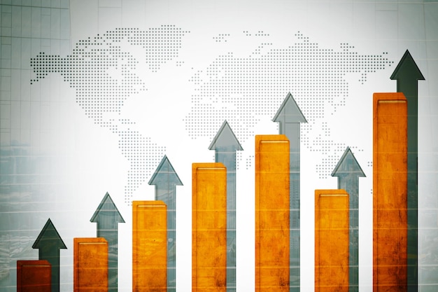 Stijgende pijlen en groeimeter met wereldkaart