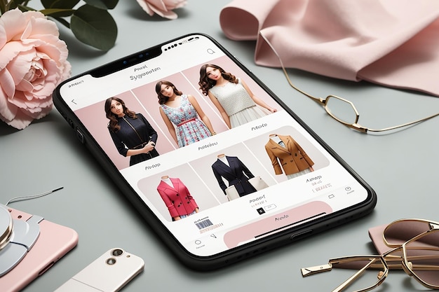 Stijl aan uw vingertoppen Portret Smartphone Mockup voor Mode en Shopping App Pas uw catalogus aan en verken online chic