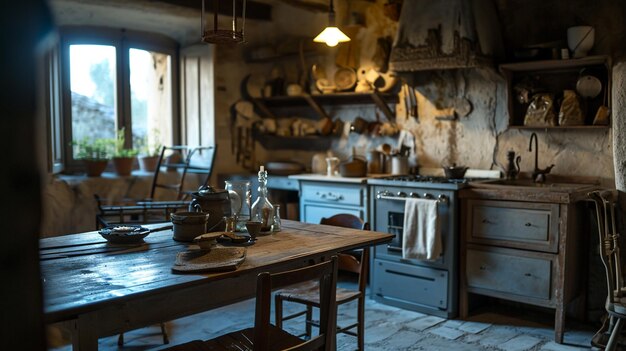 Foto stijl keuken interieur rustic rural scene indoor generative ai
