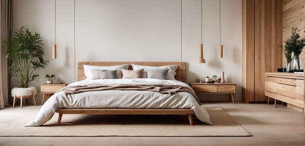 Stijlvol interieur met een groot, comfortabel bed.