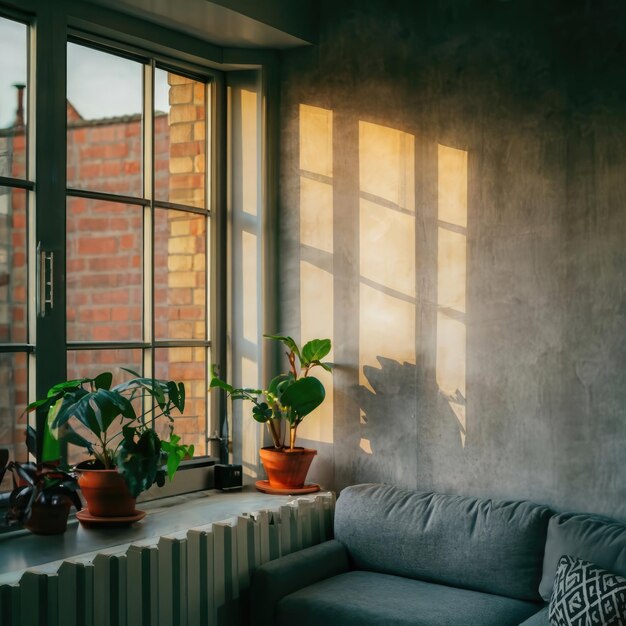 Stijlvol interieur van de woonkamer met schaduw