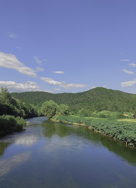 Stijlvol reisbehang. Slovenië. Groen en rivier. Natuuresthetiek