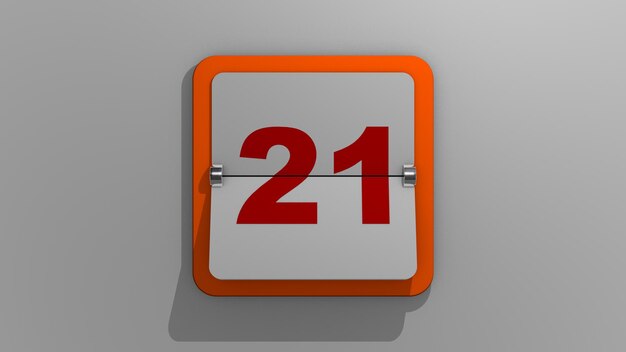 Stijlvolle 3D-weergave van een 21e-dagkalender. 3D illustratie van 21 dagen van de week of vakantie en evenementen. Dia nummer eenentwintig.