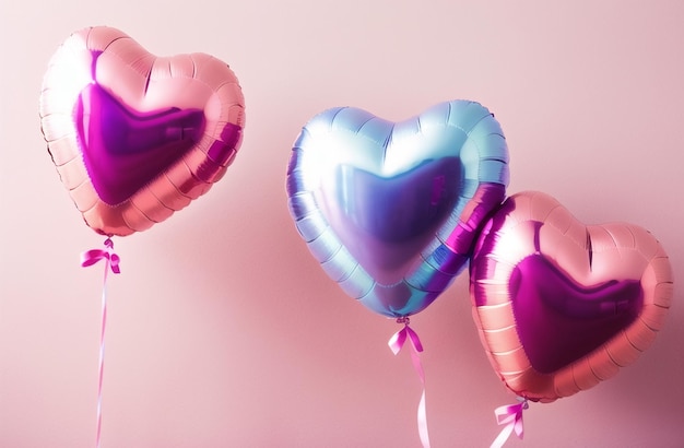 Stijlvolle hartballonnen versierde achtergrond Pastel en goud Valentijnsdag Verjaardagsfeestje Vieringen Generatieve AI