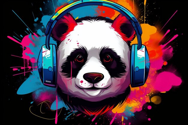 Stijlvolle HeadphoneClad Panda Generatieve AI