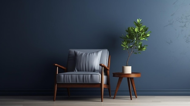 stijlvolle moderne houten woonkamer heeft een fauteuil