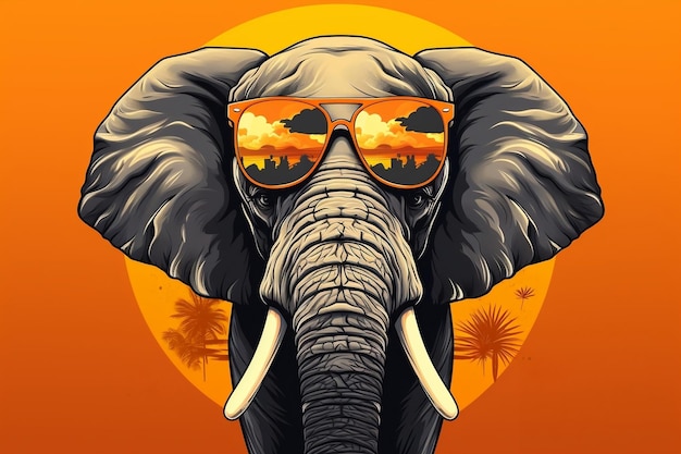 Stijlvolle olifant illustratie van wilde grijze olifant in trendy zonnebril generatieve AI
