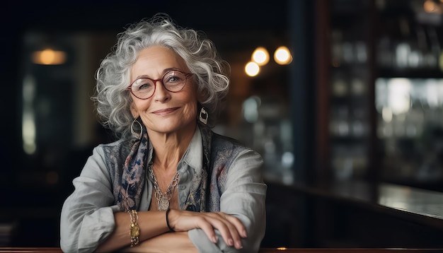 Stijlvolle oudere vrouw in zitbar