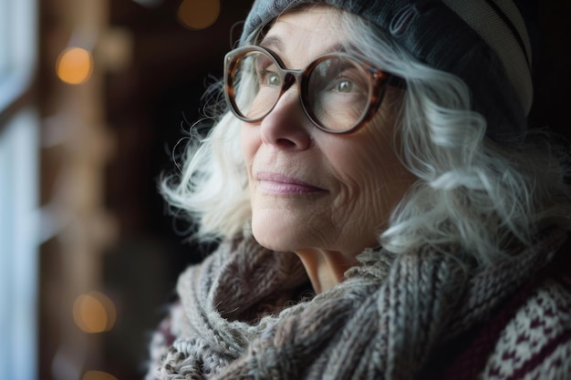 Foto stijlvolle oudere vrouw met bril en hoed generatieve ai