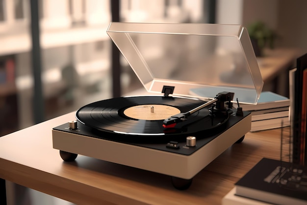 Stijlvolle platenspeler met een vinylplaat op tafel