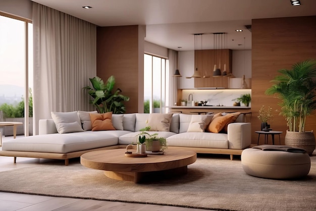 stijlvolle Scandinavische woonkamer met ontwerp mint bank meubels mock up poster kaart planten en eleg