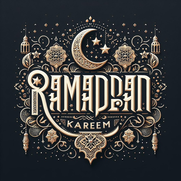 Stijlvolle typografie van Ramadan Kareem met ornamentele elementen