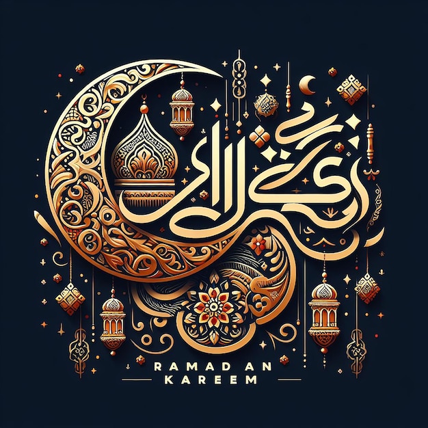 Stijlvolle typografie van Ramadan Kareem met ornamentele elementen