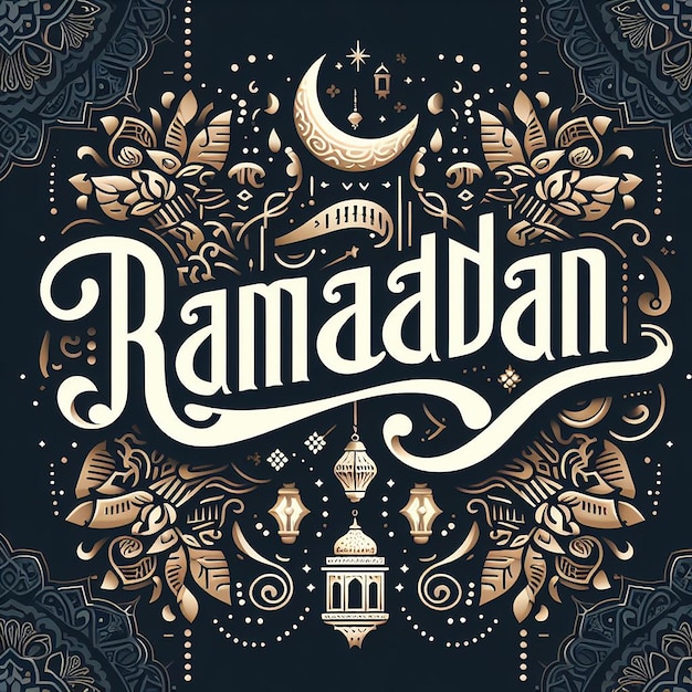 Stijlvolle typografie van Ramadan Kareem met ornamentele elementen