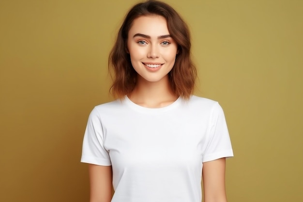 Stijlvolle vrouw in Bella Canvas wit overhemd Mockup generatieve AI